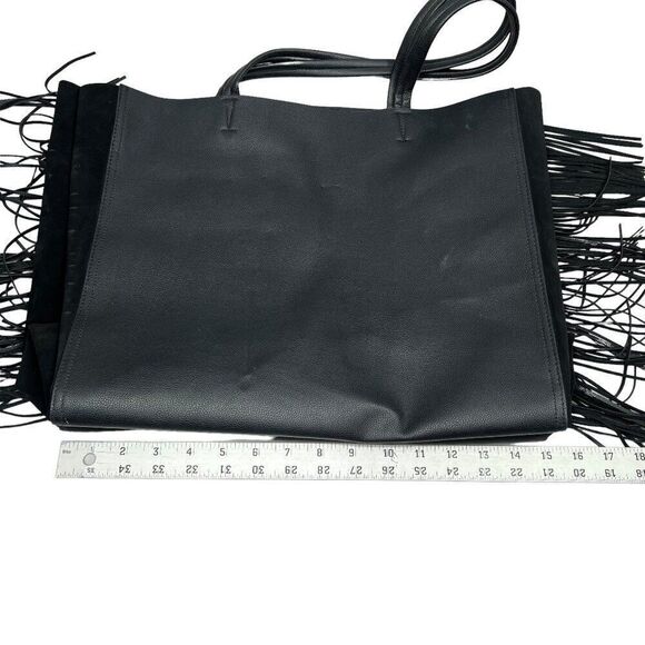 Victoria's Secret Women's Black Faux Leather Fringe Tote‎ Shoulder Bag - Picture 10 of 13